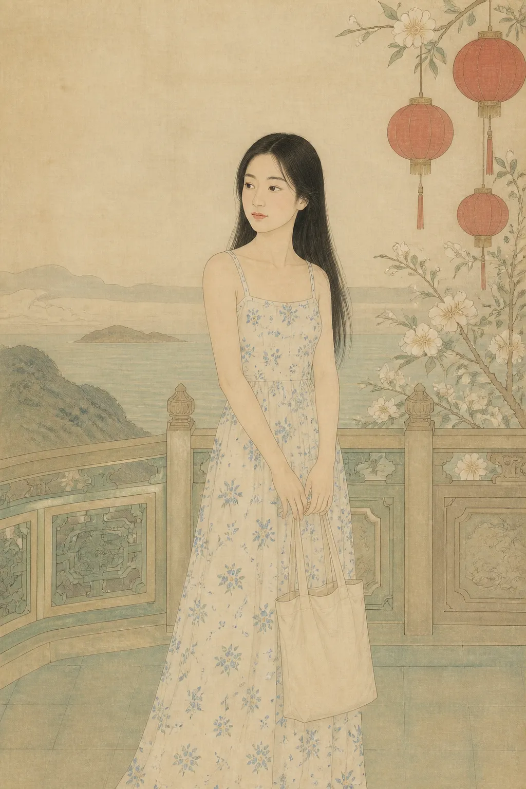 架空人物のポートレート: 工筆画