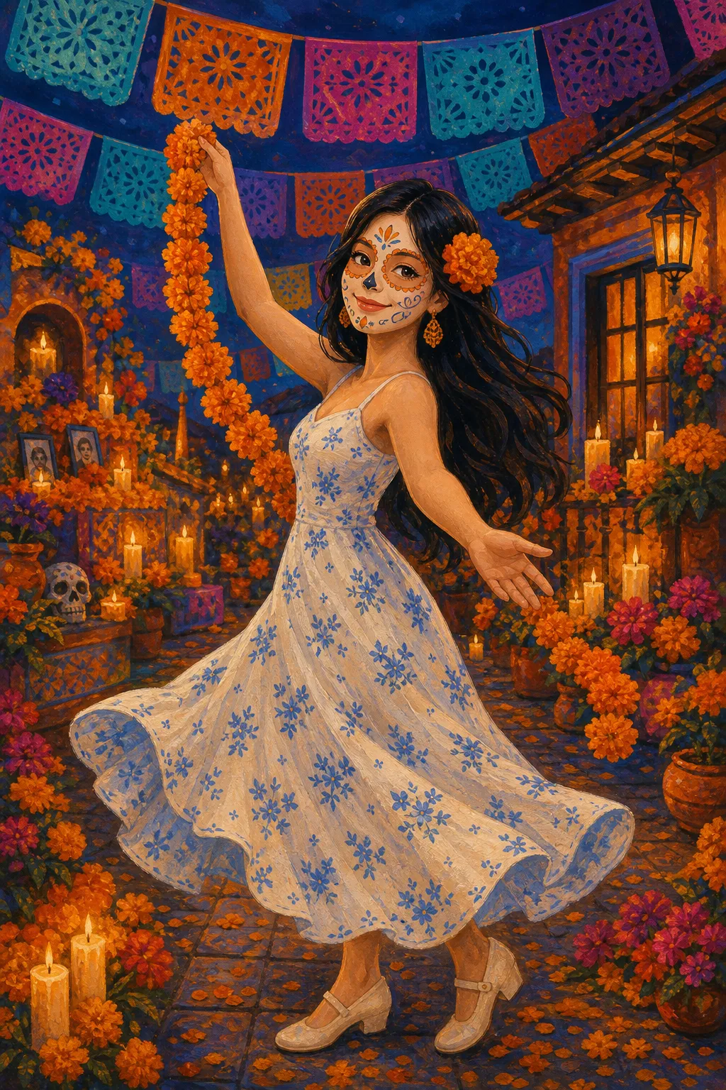 Retrato ficticio: Pintura de calavera del Día de Muertos