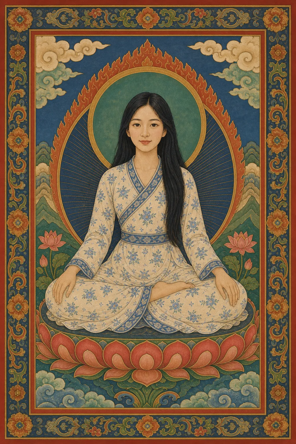 Fiktives Porträt: Tibetische Thangka-Malerei