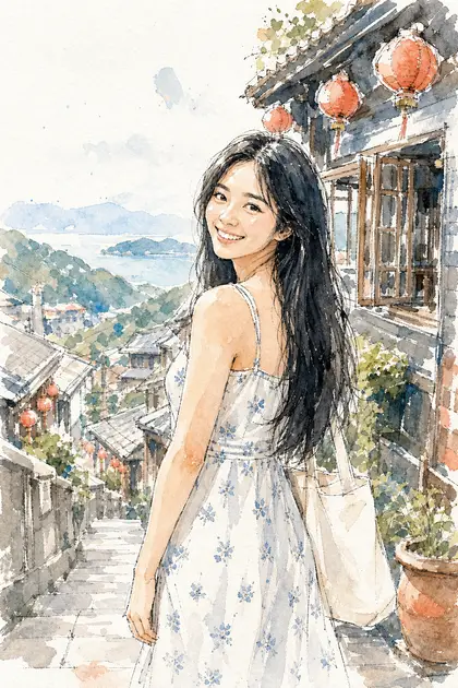 صورة شخصية خيالية: رسم تخطيطي بالألوان المائية